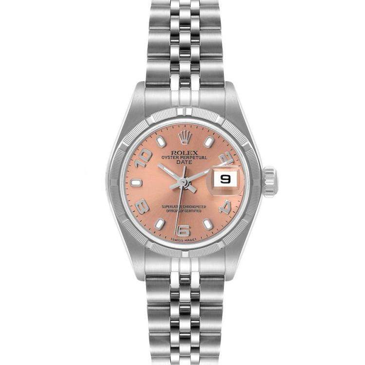 Pre Owned Rolex Pink Stainless Steel Oyster Perpetual Date 79190 Women's Wristwatch 26 mm