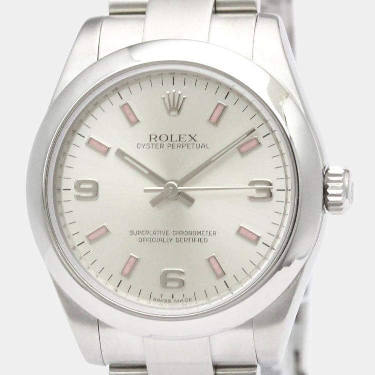Pre Owned Rolex Silver Stainless Steel Oyster Perpetual 177200 Automatic Women's Wristwatch 31 mm