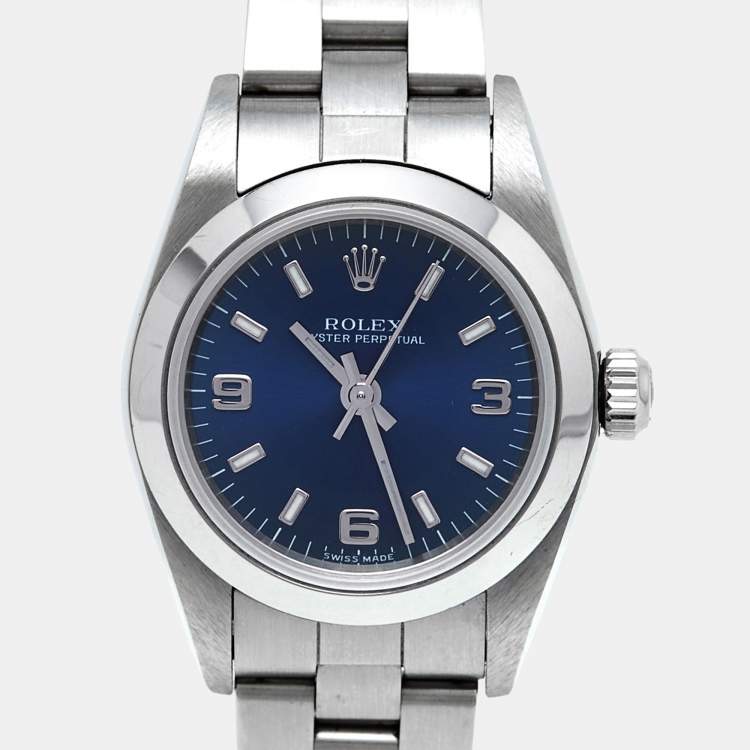 Rolex Blue Stainless Steel Oyster Perpetual 76080 Women's Wristwatch 24 mm