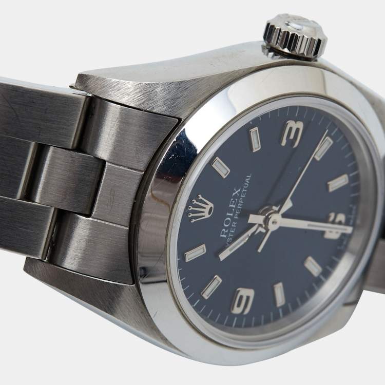 Rolex Blue Stainless Steel Oyster Perpetual 76080 Women's Wristwatch 24 mm