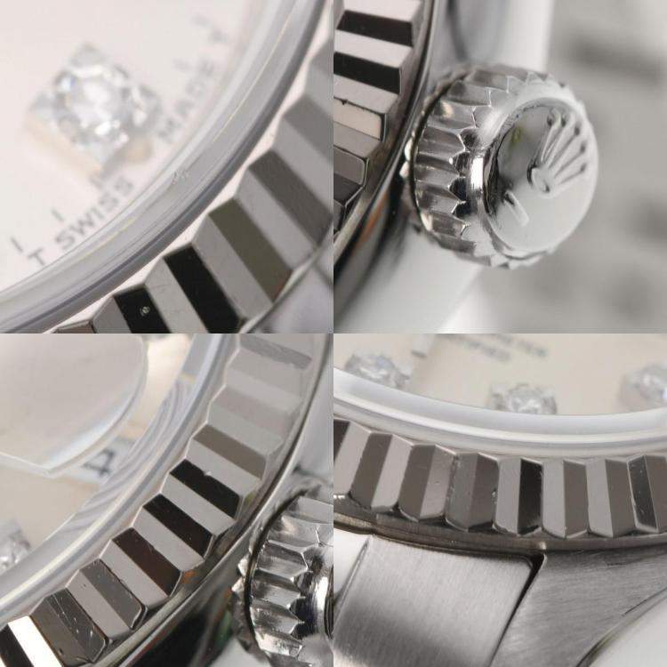 Pre Owned Rolex Silver Diamond 18k White Gold And Stainless Steel Datejust 69174 Automatic Women's Wristwatch 26 mm