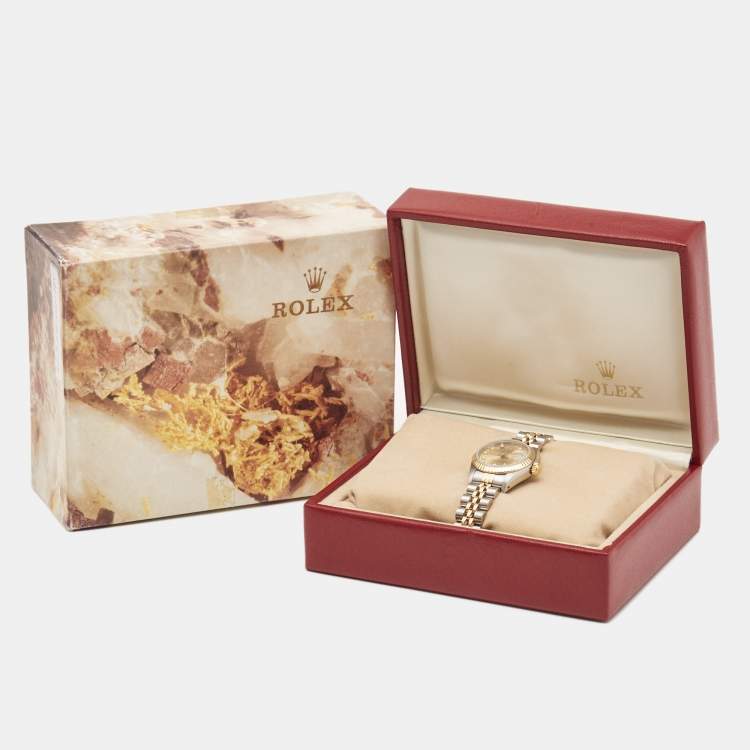 Pre Owned Rolex Champagne Diamond 18k Yellow Gold Stainless Steel Datejust 69173 Women's Wristwatch 26 mm
