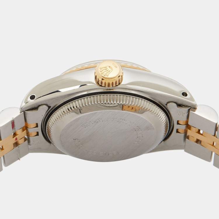 Pre Owned Rolex Grey 18k Yellow Gold And Stainless Steel Datejust 69173 Automatic Women's Wristwatch 26 mm