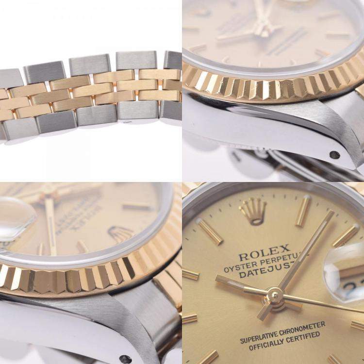 Pre Owned Rolex Champagne 18K Yellow Gold And Stainless Steel Datejust 69173 Women's Wristwatch 26 mm
