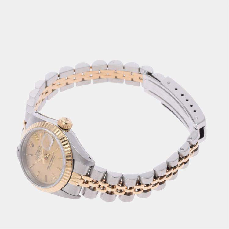 Pre Owned Rolex Champagne 18K Yellow Gold And Stainless Steel Datejust 69173 Women's Wristwatch 26 mm