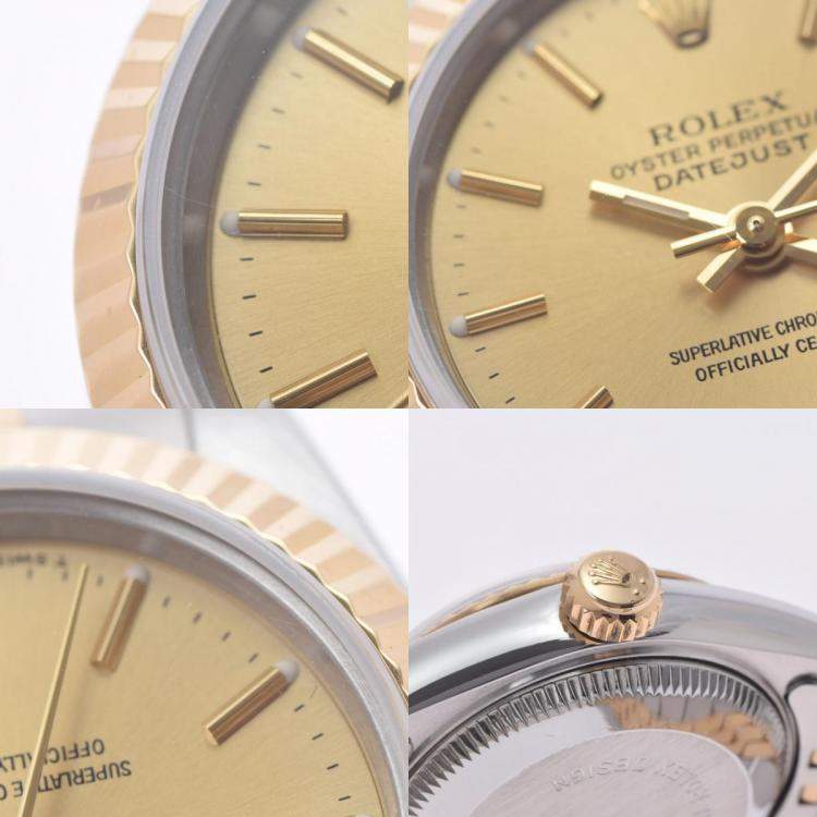 Pre Owned Rolex Champagne 18K Yellow Gold And Stainless Steel Datejust 69173 Women's Wristwatch 26 mm