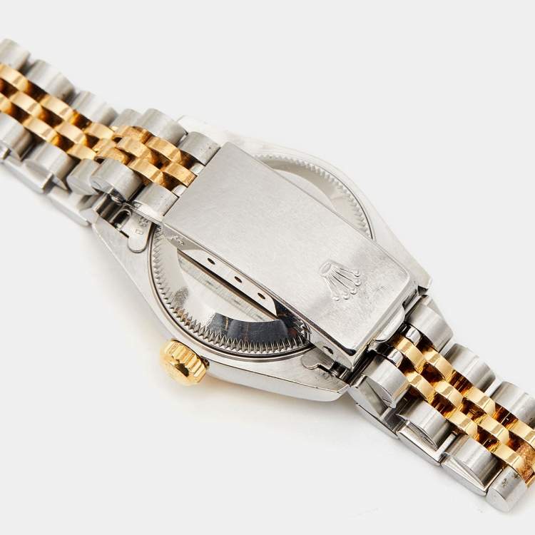 Pre Owned Rolex Champagne Diamonds 18K Yellow Gold And Stainless Steel Datejust 69173 Women's Wristwatch 26 mm
