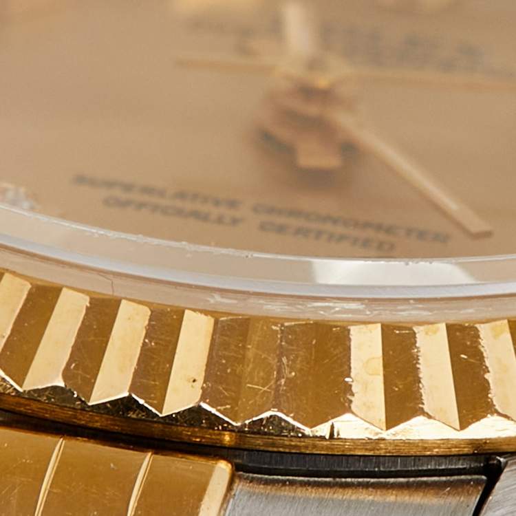 Pre Owned Rolex Champagne Diamonds 18K Yellow Gold And Stainless Steel Datejust 69173 Women's Wristwatch 26 mm