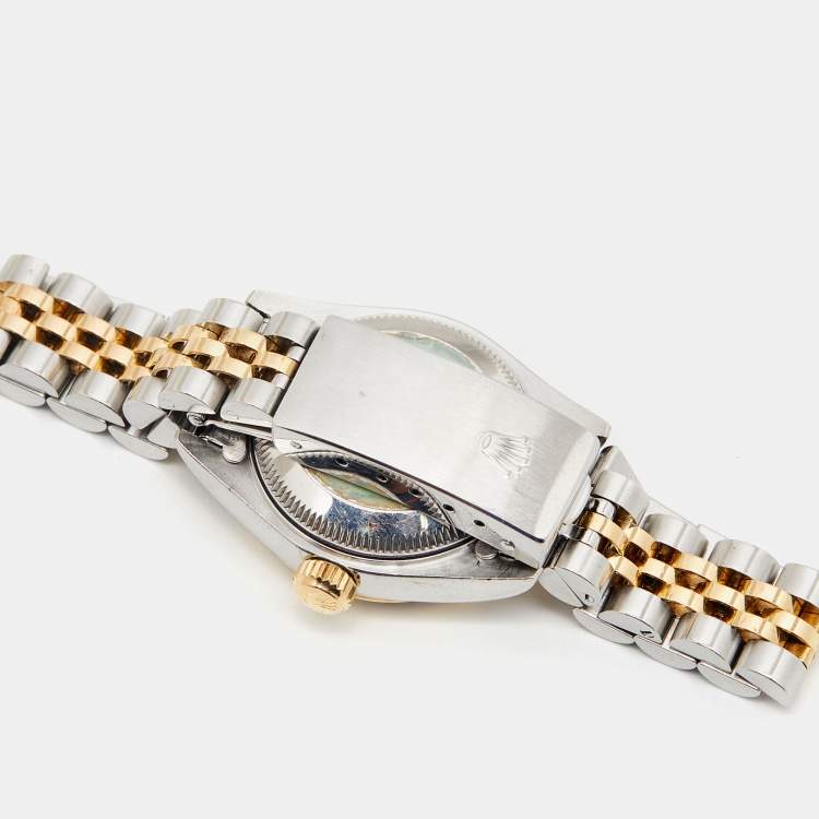 Pre Owned Rolex Champagne Diamonds 18K Yellow Gold And Stainless Steel Datejust 69173 Women's Wristwatch 26 mm