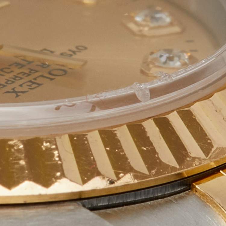 Pre Owned Rolex Champagne Diamonds 18K Yellow Gold And Stainless Steel Datejust 69173 Women's Wristwatch 26 mm
