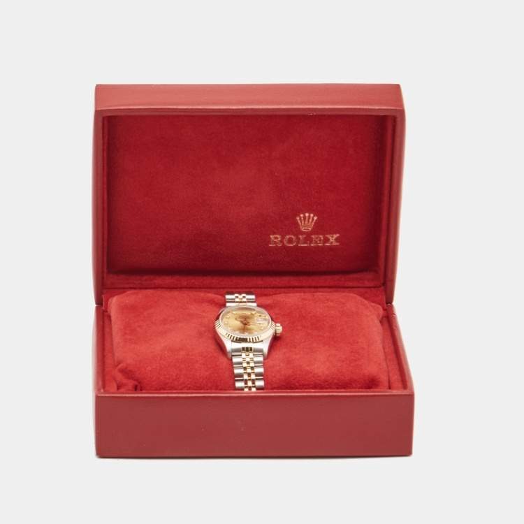 Pre Owned Rolex Champagne 18K Yellow Stainless Steel Diamond Datejust 69173 Women's Wristwatch 26 mm