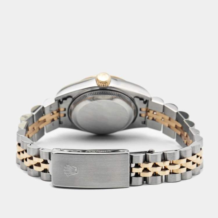 Pre Owned Rolex Champagne 18K Yellow Stainless Steel Diamond Datejust 69173 Women's Wristwatch 26 mm