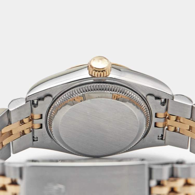 Pre Owned Rolex Champagne 18K Yellow Stainless Steel Diamond Datejust 69173 Women's Wristwatch 26 mm