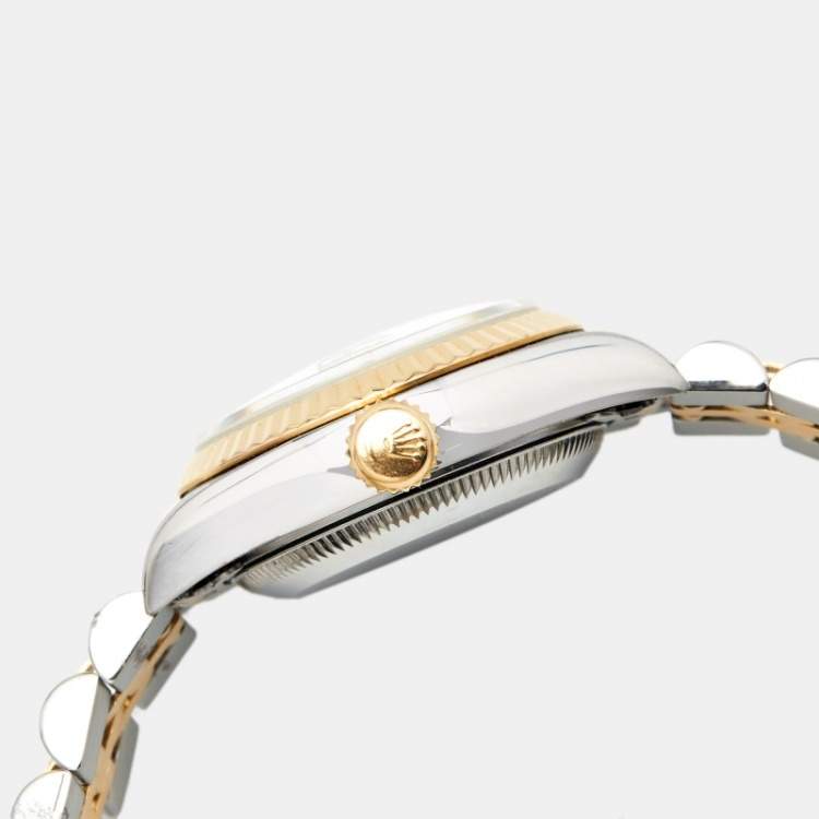 Pre Owned Rolex Champagne 18K Yellow Stainless Steel Diamond Datejust 69173 Women's Wristwatch 26 mm