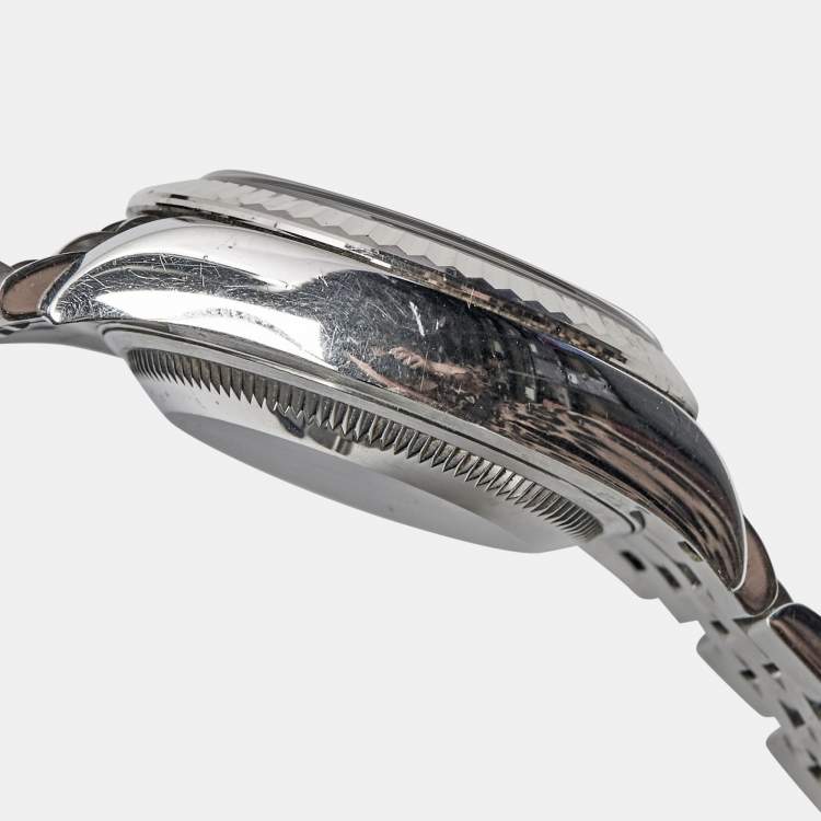 مملوكة مسبقًا Rolex Dark Grey 18K White Gold Oystersteel Diamond Datejust M279174-0015 Women's Wristwatch 28 mm
