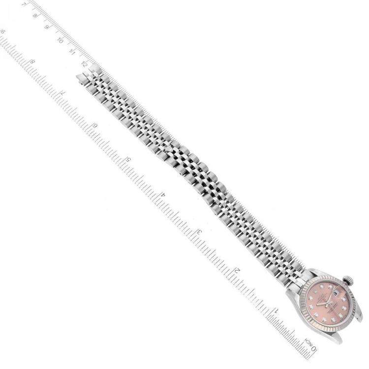 Pre Owned Rolex Pink Diamonds 18K White Gold And Stainless Steel Datejust 179174 Women's Wristwatch 26 mm