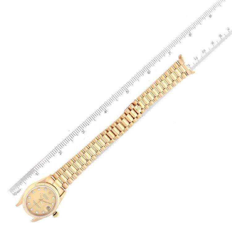 Pre Owned Rolex Champagne Diamonds 18K Yellow Gold President Datejust 68278 Automatic Women's Wristwatch 31 mm