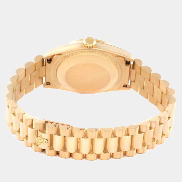 Pre Owned Rolex Champagne Diamonds 18K Yellow Gold President Datejust 68278 Automatic Women's Wristwatch 31 mm
