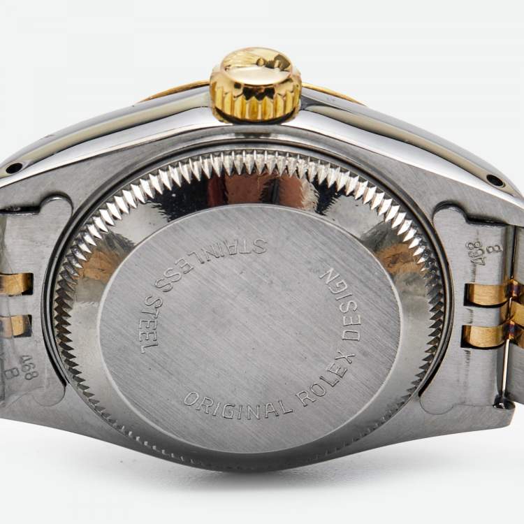 Pre Owned Rolex Champagne Diamonds 18K Yellow Gold And Stainless Steel Datejust 69173 Women's Wristwatch 26 mm