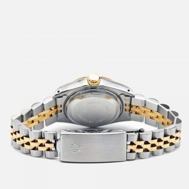 Pre Owned Rolex Champagne Diamonds 18K Yellow Gold And Stainless Steel Datejust 69173 Women's Wristwatch 26 mm