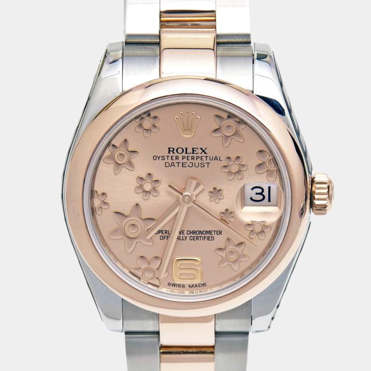 Pre Owned Rolex Champagne 18k Rose Gold Stainless Steel Datejust 178241 Women's Wristwatch 31 mm