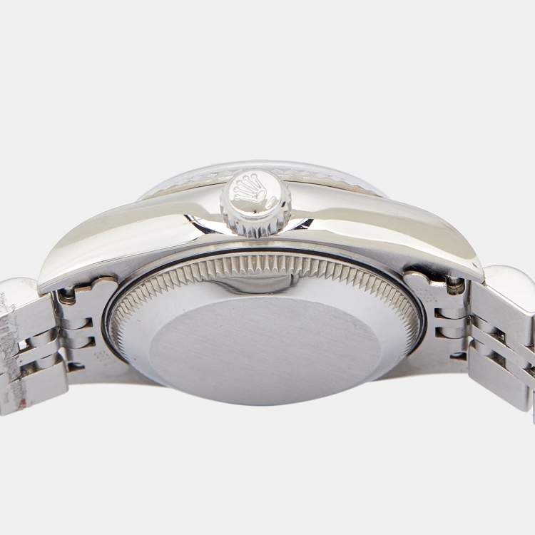Pre Owned Rolex Black Diamonds 18K White Gold And Stainless Steel Datejust 69174 Automatic Women's Wristwatch 26 mm