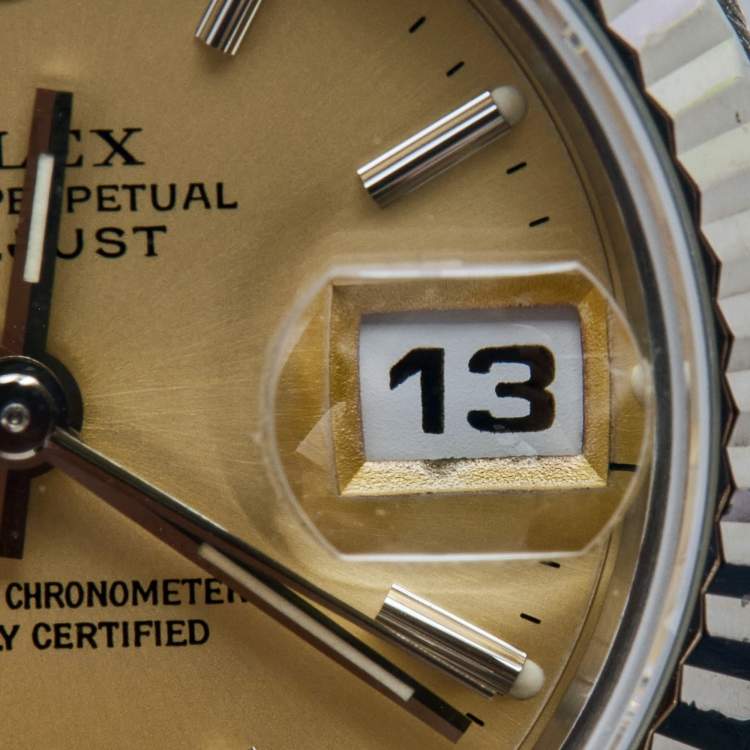 Pre Owned Rolex Champagne Stainless Steel Datejust 69174 Women's Wristwatch 26 mm