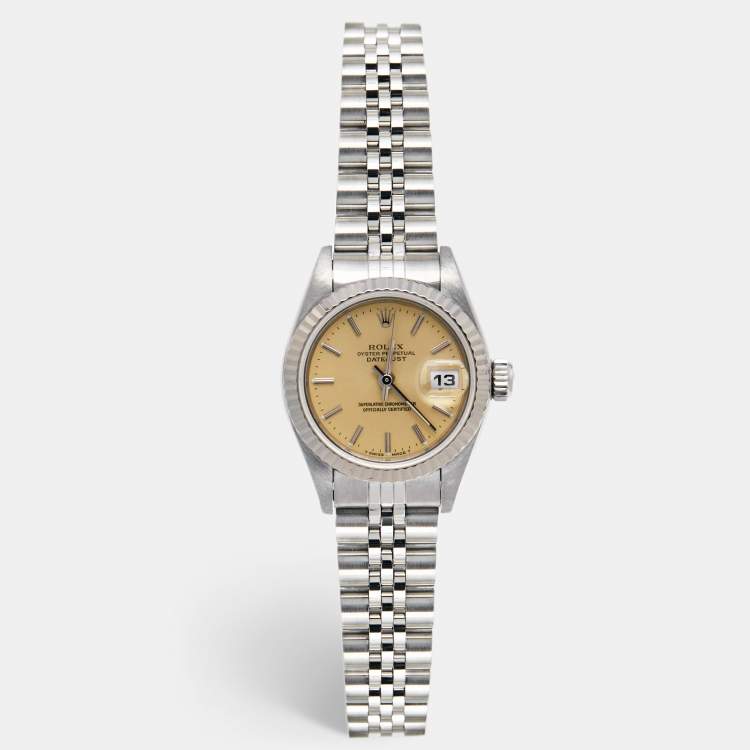 Pre Owned Rolex Champagne Stainless Steel Datejust 69174 Women's Wristwatch 26 mm