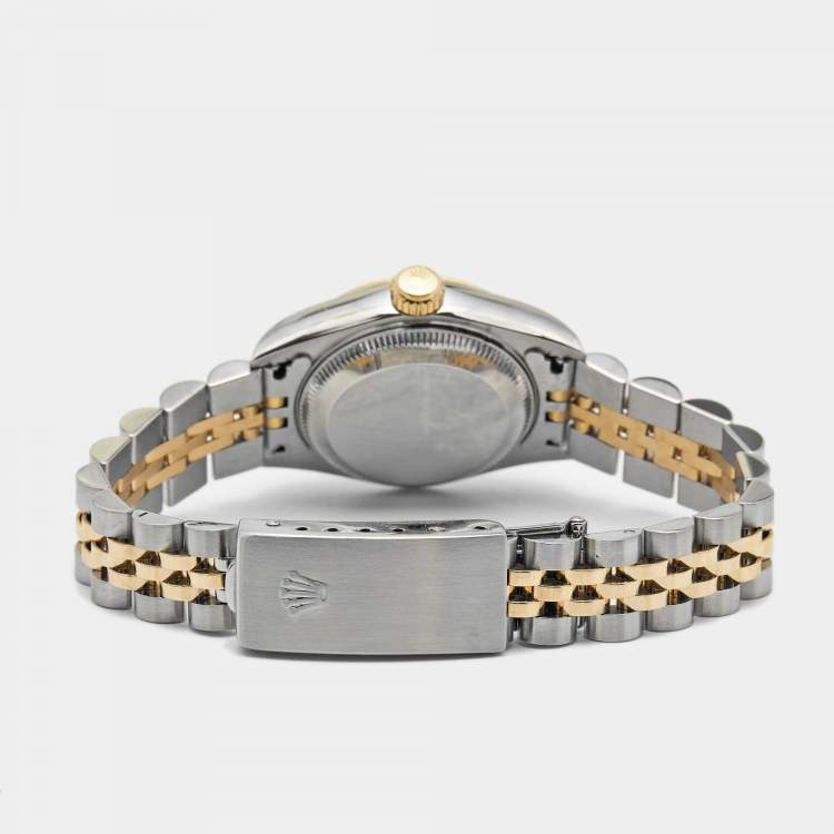 Pre Owned Rolex Champagne Diamonds 18K Yellow Gold And Stainless Steel Datejust 69173 Women's Wristwatch 26 mm