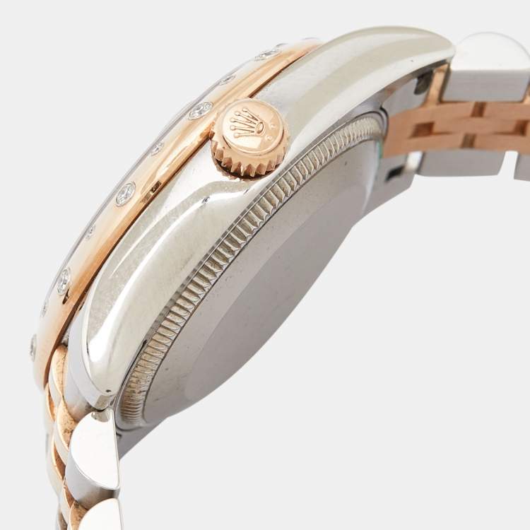 Pre Owned Rolex Mother Of Pearl 18K Everose Gold Stainless Steel Diamond Datejust 178341 Women's Wristwatch 31 mm