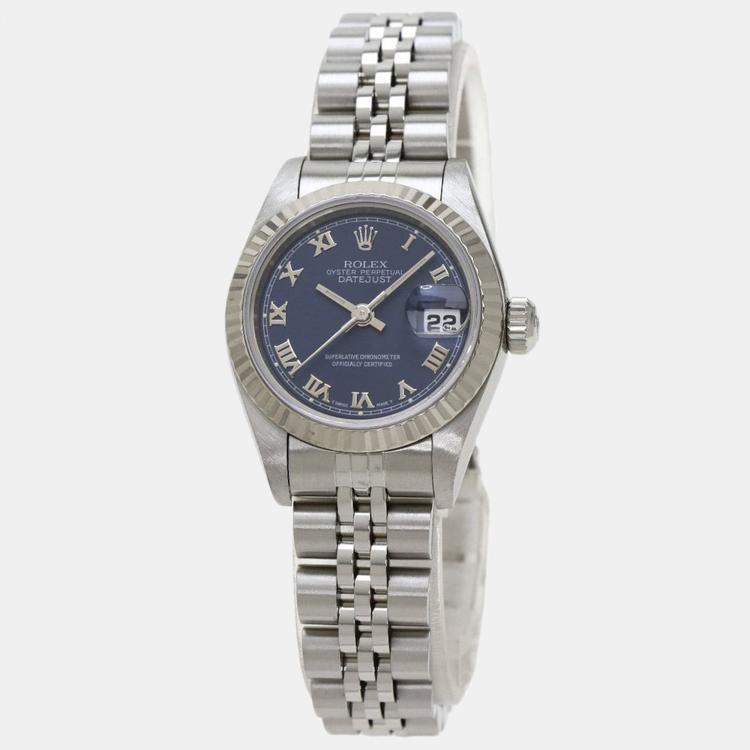 Pre Owned Rolex Blue Stainless Steel Datejust 69174 Women's Wristwatch 26 mm