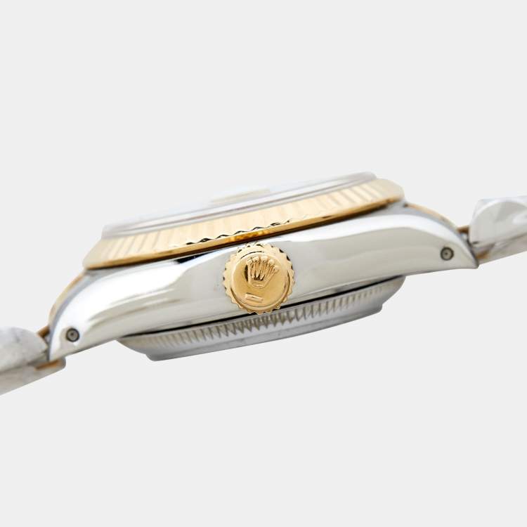 Pre Owned Rolex Champagne Diamonds 18K Yellow Gold And Stainless Steel Datejust 69173 Women's Wristwatch 26 mm