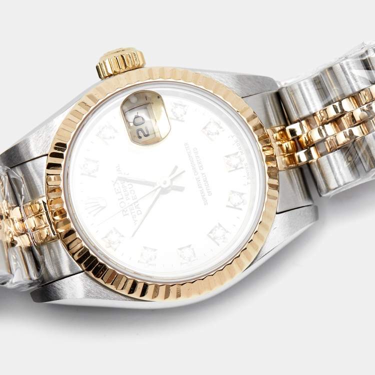 Pre Owned Rolex Champagne Diamonds 18K Yellow Gold And Stainless Steel Datejust 69173 Women's Wristwatch 26 mm
