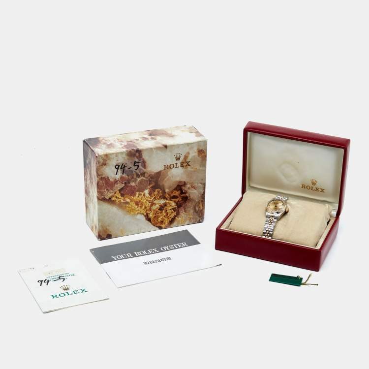 Pre Owned Rolex Champagne Diamonds 18K Yellow Gold And Stainless Steel Datejust 69173 Women's Wristwatch 26 mm