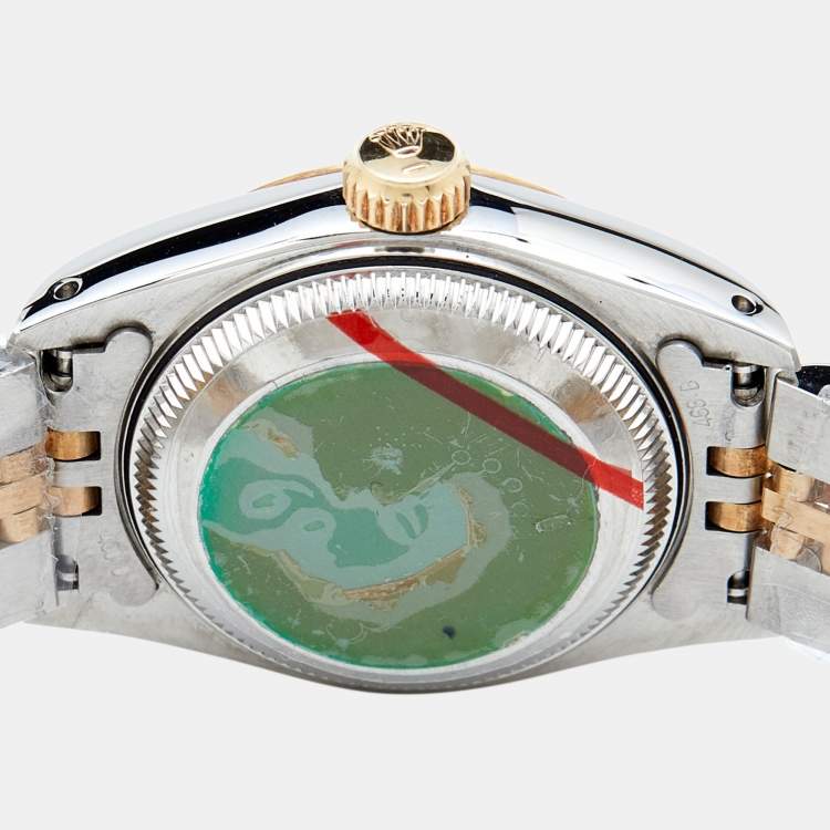 Pre Owned Rolex Champagne Diamonds 18K Yellow Gold And Stainless Steel Datejust 69173 Women's Wristwatch 26 mm