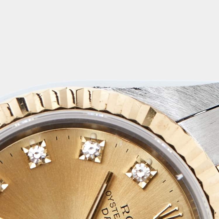 Pre Owned Rolex Champagne Diamonds 18K Yellow Gold And Stainless Steel Datejust 69173 Women's Wristwatch 26 mm