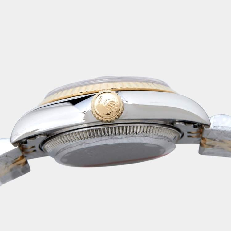 Pre Owned Rolex Champagne Diamonds 18K Yellow Gold And Stainless Steel Datejust 69173 Women's Wristwatch 26 mm