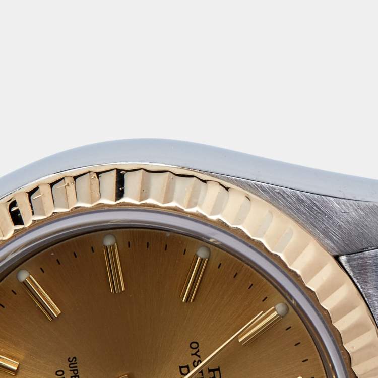 Pre Owned Rolex Champagne Diamonds 18K Yellow Gold And Stainless Steel Datejust 69173 Women's Wristwatch 26 mm