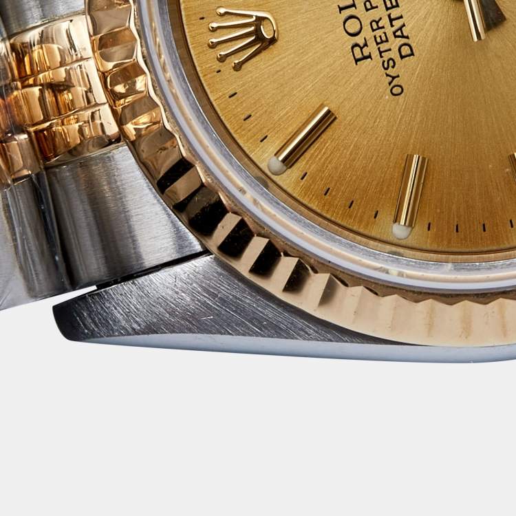Pre Owned Rolex Champagne Diamonds 18K Yellow Gold And Stainless Steel Datejust 69173 Women's Wristwatch 26 mm