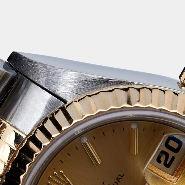 Pre Owned Rolex Champagne Diamonds 18K Yellow Gold And Stainless Steel Datejust 69173 Women's Wristwatch 26 mm