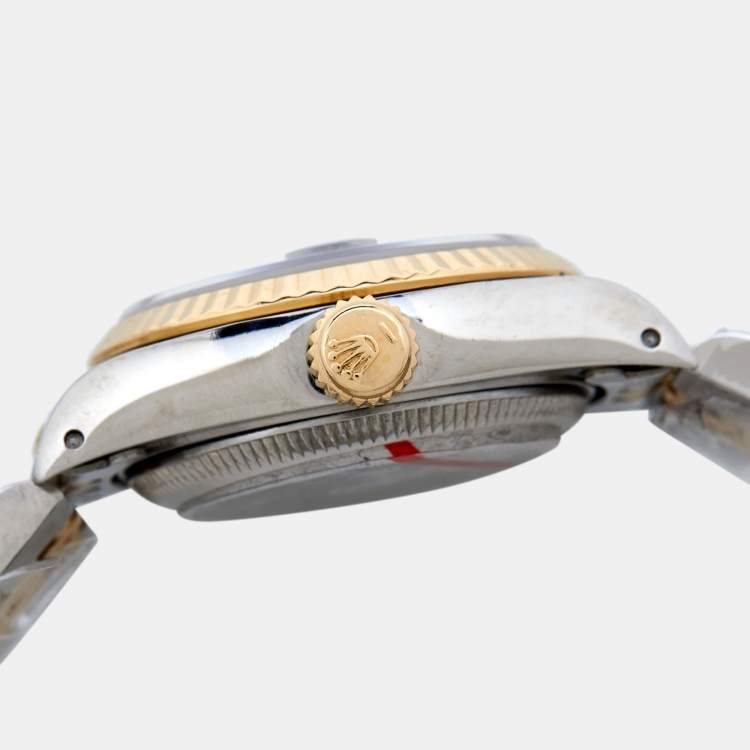Pre Owned Rolex Black 18K Yellow Gold Stainless Steel Datejust 69173 Women's Wristwatch 26 mm