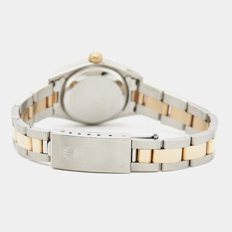 Pre Owned Rolex Champagne 18k Yellow Gold Stainless Steel Oyster Perpetual 76193 Women's Wristwatch 24 mm