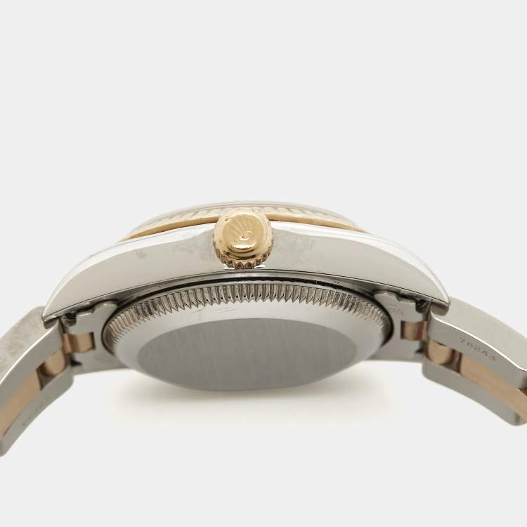 Pre Owned Rolex Champagne 18k Yellow Gold Stainless Steel Oyster Perpetual 76193 Women's Wristwatch 24 mm