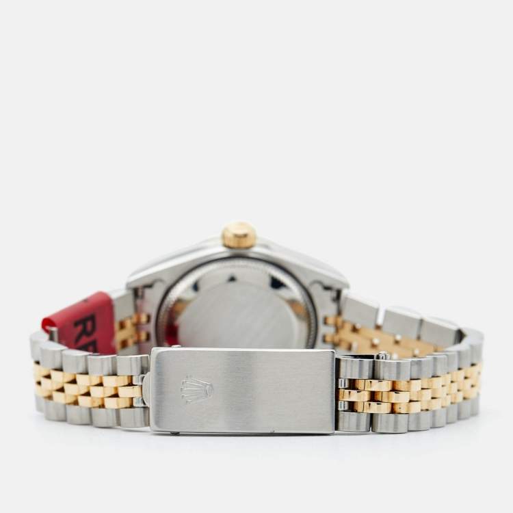 Pre Owned Rolex Blue Diamonds 18K Yellow Gold Stainless Steel Datejust 69173 Women's Wristwatch 26 mm