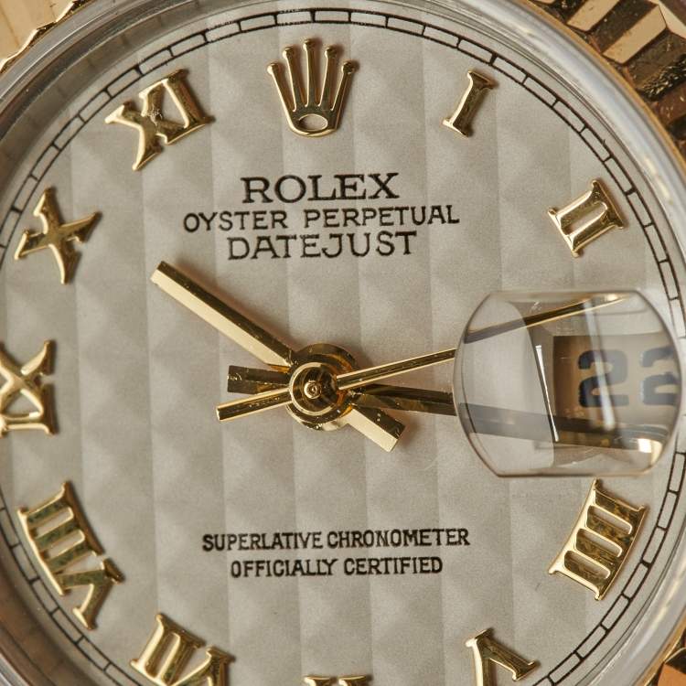 Pre Owned Rolex Ivory 18K Yellow Gold Stainless Steel Datejust 69173 Women's Wristwatch 26 mm