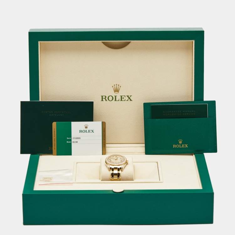 Pre Owned Rolex Diamond Pave 18K Yellow Gold Pearlmaster Datejust 81158 Women's Wristwatch 34 mm