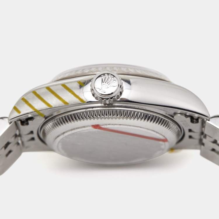 Pre Owned Rolex Brown Anniversary Diamond Dial 18K White Gold Stainless Steel Datejust 79174 Wristwatch 26 mm