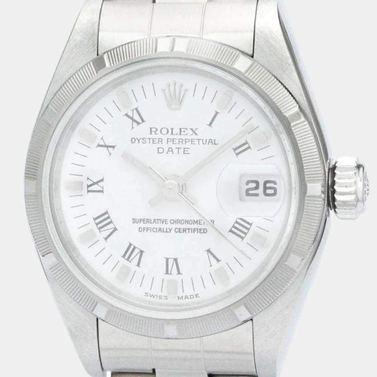 Pre Owned Rolex White Stainless Steel Oyster Perpetual Date 79190 Automatic Women's Wristwatch 25 mm