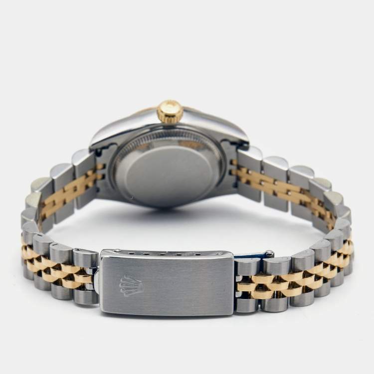 Pre Owned Rolex Blue 18k Yellow Gold Stainless Steel Datejust 69173 Women's Wristwatch 26 mm 