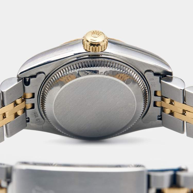 Pre Owned Rolex Blue 18k Yellow Gold Stainless Steel Datejust 69173 Women's Wristwatch 26 mm 